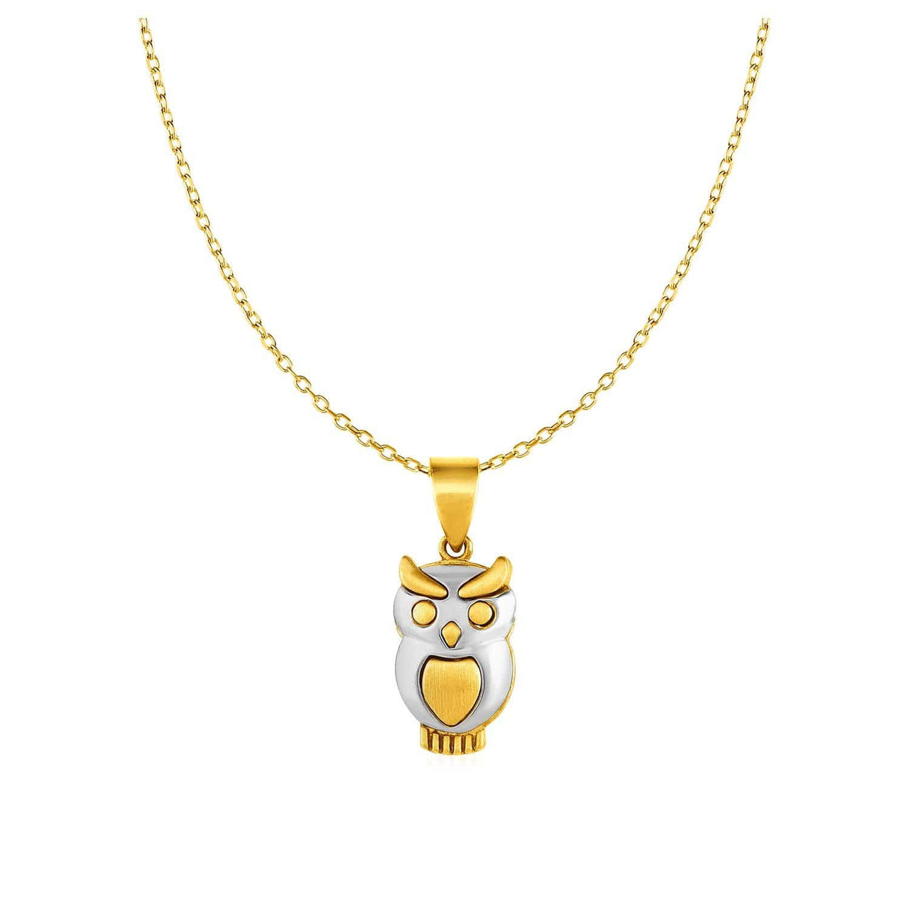 Owl Pendant in 10k Two Tone Gold Pendants Angelucci Jewelry   