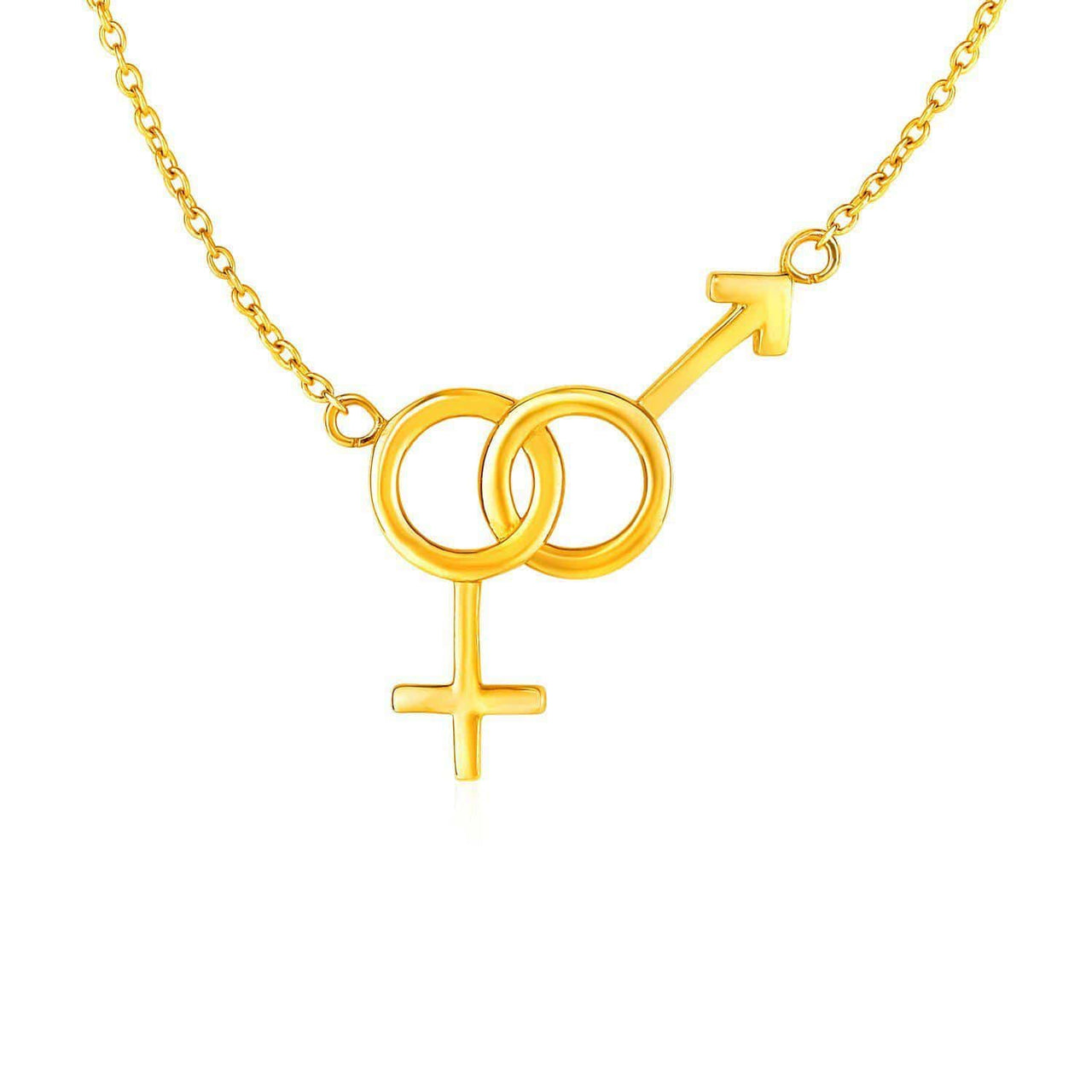 Pendant with Interlocking Gender Symbols in 14k Yellow Gold Pendants Angelucci Jewelry   
