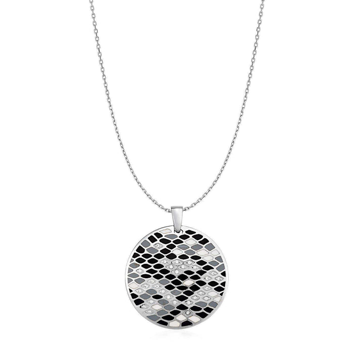 Snake Skin Pattern Pendant with Enamel and Cubic Zirconia in Sterling Silver Pendants Angelucci Jewelry   