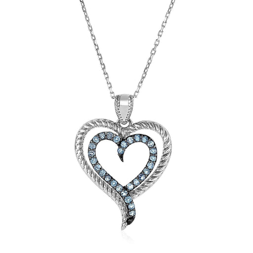 Sterling Silver Double Heart Pendant with Blue Topaz Pendants Angelucci Jewelry   