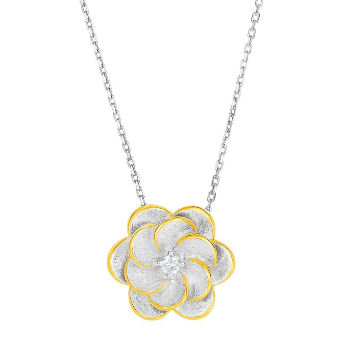 Flower Pendant with CZ in Sterling Silver Pendants Angelucci Jewelry   
