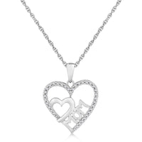 Thumbnail for Sterling Silver MOM Dual Heart Diamond Studded Pendant (.09 cttw) Pendants Angelucci Jewelry   
