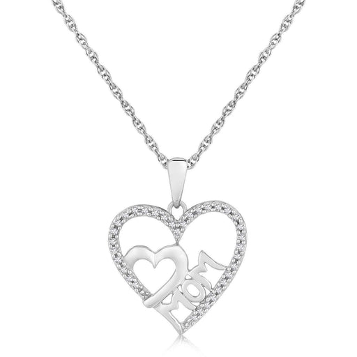 Sterling Silver MOM Dual Heart Diamond Studded Pendant (.09 cttw) Pendants Angelucci Jewelry   