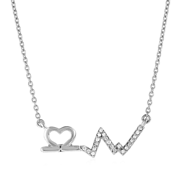 Sterling Silver Open Heart and Line Motif Pendant with Diamonds Pendants Angelucci Jewelry   