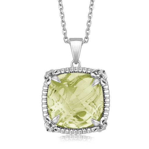 Sterling Silver Pendant with with White Sapphire Embellished Green Amethyst Pendants Angelucci Jewelry   