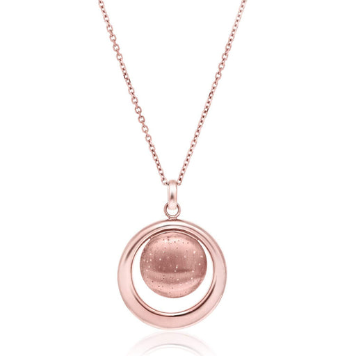 Sterling Silver Rose Tone Open and Diamond Dust Circle Modern Pendant Pendants Angelucci Jewelry   