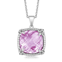 Thumbnail for Sterling Silver Square Pink Amethysts and White Sapphire Fleur De Lis Pendant Pendants Angelucci Jewelry   