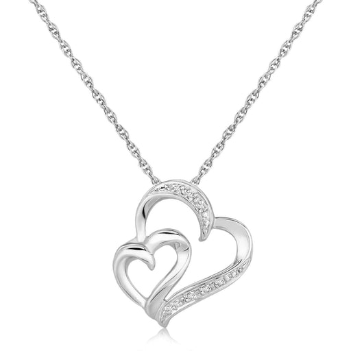 Sterling Silver Diamond Accented Dual Fancy Heart Pendant (.02 cttw) Pendants Angelucci Jewelry   