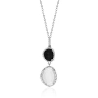 Thumbnail for Sterling Silver Diamond Bordered Moonstone and Black Onyx Pendant Pendants Angelucci Jewelry   