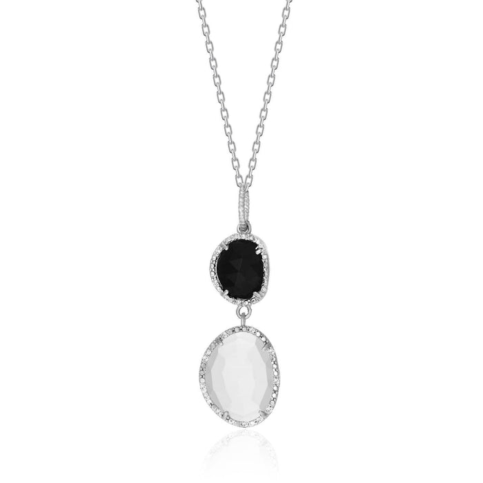 Sterling Silver Diamond Bordered Moonstone and Black Onyx Pendant Pendants Angelucci Jewelry   