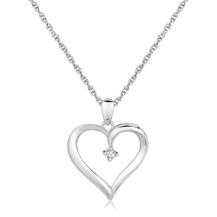 Sterling Silver Diamond Embellished Open Heart Pendant (.03 cttw) Pendants Angelucci Jewelry   