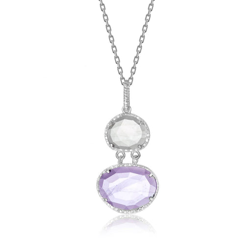 Sterling Silver Layer Pendant with Amethyst,  Rose Quartz,  and Diamonds Pendants Angelucci Jewelry   