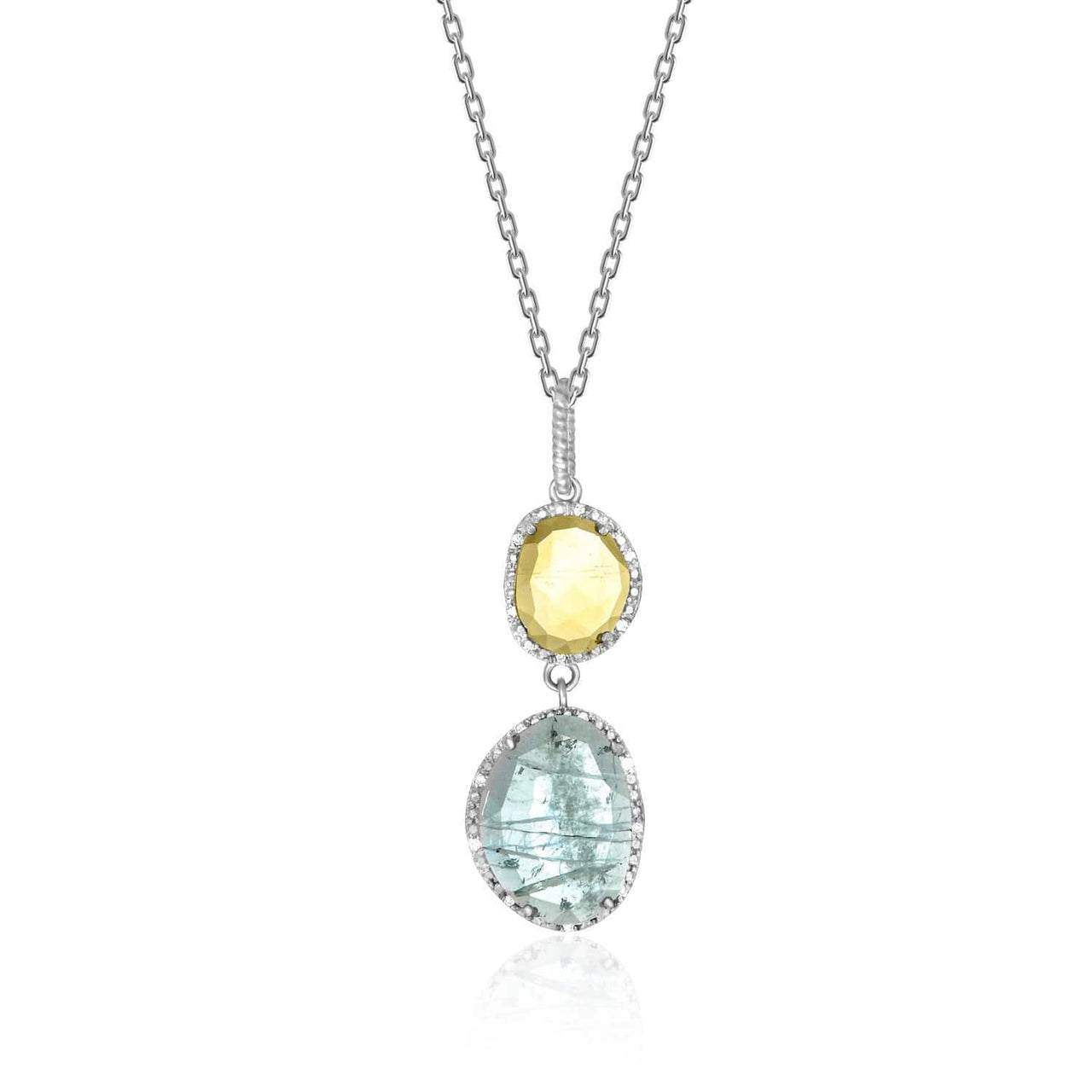Sterling Silver Layered Blue Topaz,  Citrine,  and Diamond Pendant Pendants Angelucci Jewelry   