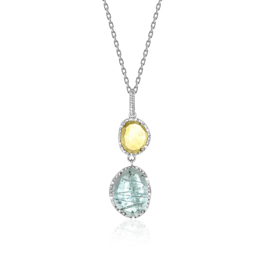 Sterling Silver Layered Blue Topaz,  Citrine,  and Diamond Pendant Pendants Angelucci Jewelry   