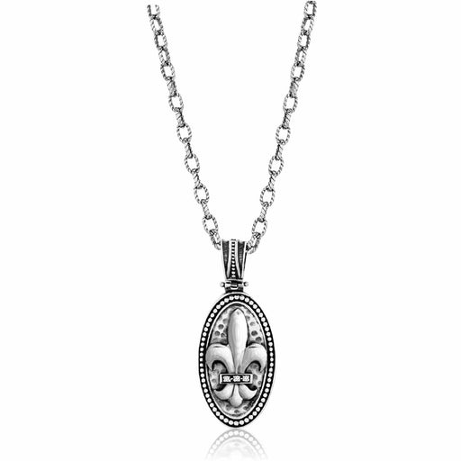 Sterling Silver Oval Fleur De Lis Pendant with Diamonds Pendants Angelucci Jewelry   