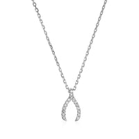 Thumbnail for Sterling Silver Wishbone Pendant with Diamonds Pendants Angelucci Jewelry   