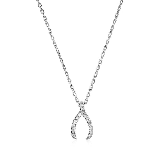 Sterling Silver Wishbone Pendant with Diamonds Pendants Angelucci Jewelry   