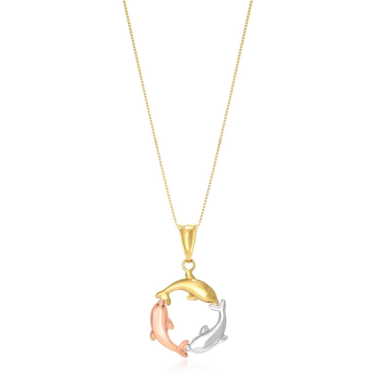 14k Tri-Color Gold Round Dolphin Design Pendant Pendants Angelucci Jewelry   