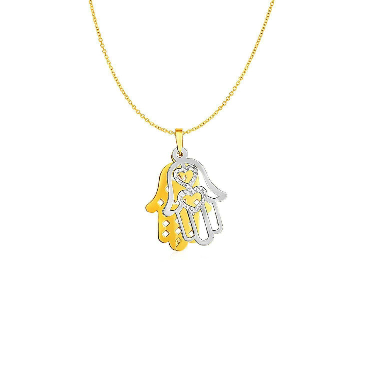 Two Layer Hamsa Pendant in 14k Two Tone Gold Pendants Angelucci Jewelry   