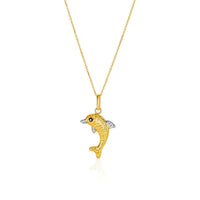Thumbnail for 14k Two-Toned Yellow and White Gold Reversible Dolphin Pendant Pendants Angelucci Jewelry   