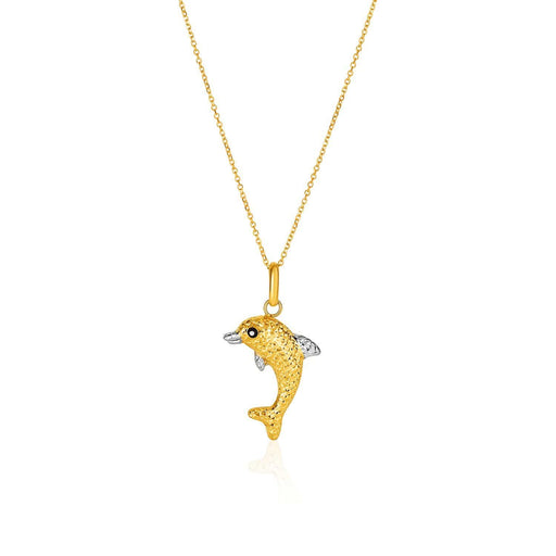 14k Two-Toned Yellow and White Gold Reversible Dolphin Pendant Pendants Angelucci Jewelry   