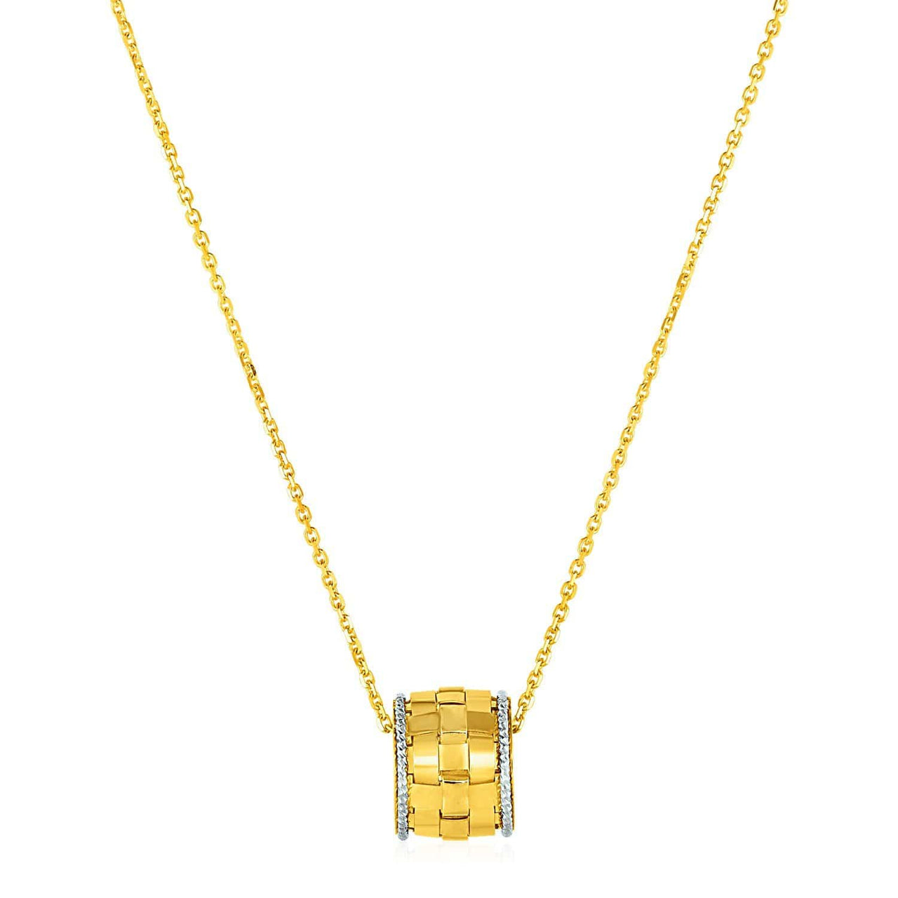 Basket Weave Textured Pendant in 14k Yellow and White Gold Pendants Angelucci Jewelry   