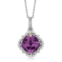 Thumbnail for 18k Yellow Gold and Sterling Silver Cushion Amethyst and Diamond Pendant Pendants Angelucci Jewelry   
