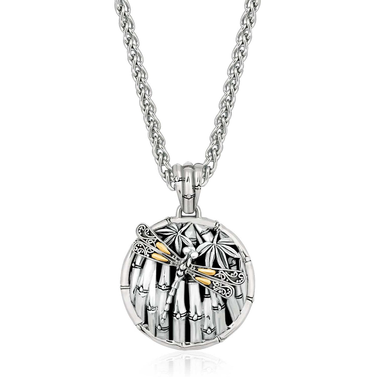 18k Yellow Gold and Sterling Silver Pendant with Dragonfly Motif Pendants Angelucci Jewelry   
