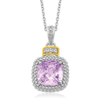 Thumbnail for 18k Yellow Gold & Sterling Silver Cushion Amethyst and Diamond Pendant Pendants Angelucci Jewelry   