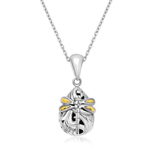 18k Yellow Gold & Sterling Silver Dragonfly Motif Baroque Pendant Pendants Angelucci Jewelry   