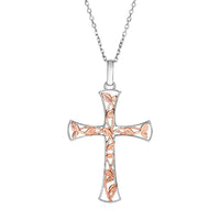 Thumbnail for Two Toned Open Cross with Vine Motifs in Sterling Silver Pendants Angelucci Jewelry   