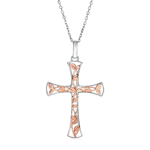 Two Toned Open Cross with Vine Motifs in Sterling Silver Pendants Angelucci Jewelry   