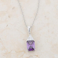 Thumbnail for Classic Amethyst Cubic Zirconia Sterling Silver Drop Necklace Pendants JGI   