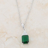 Thumbnail for Classic Emerald Cubic Zirconia Sterling Silver Drop Necklace Pendants JGI   