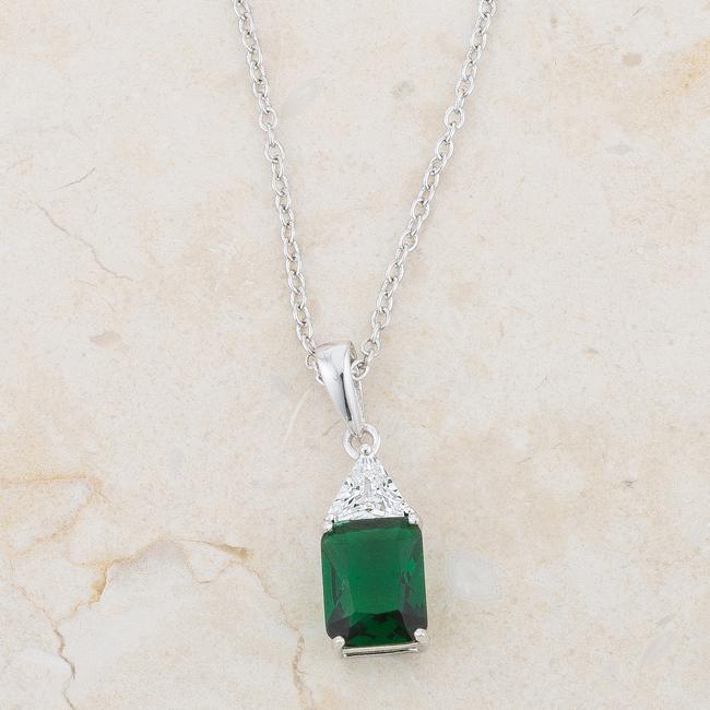 Classic Emerald Cubic Zirconia Sterling Silver Drop Necklace Pendants JGI   
