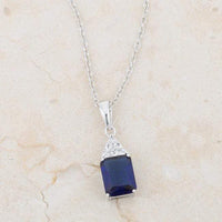 Thumbnail for Classic Sapphire Cubic Zirconia Sterling Silver Drop Necklace Pendants JGI   