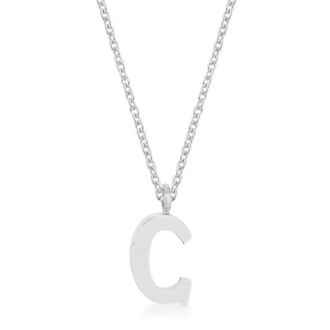 Elaina Rhodium Stainless Steel C Initial Necklace Pendants JGI   
