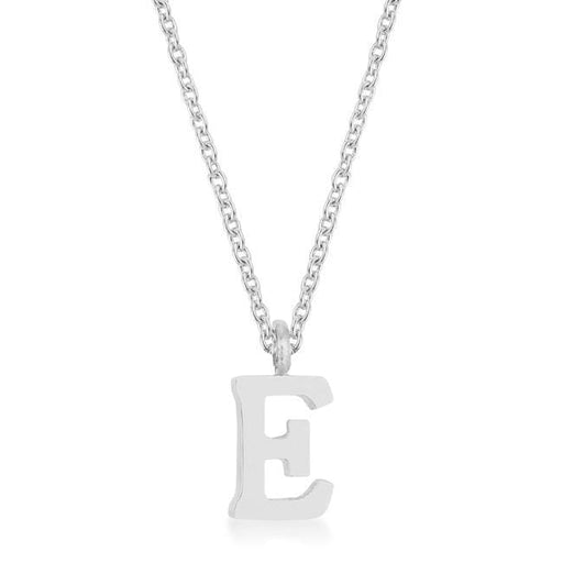 Elaina Rhodium Stainless Steel E Initial Necklace Pendants JGI   