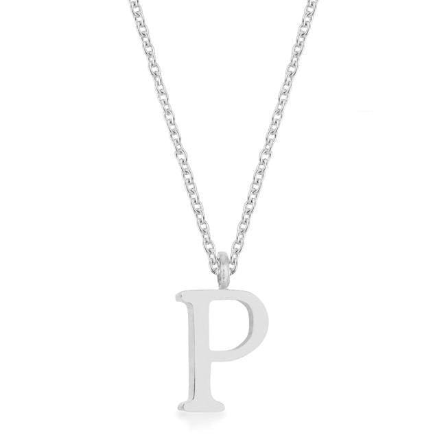 Elaina Rhodium Stainless Steel P Initial Necklace Pendants JGI   
