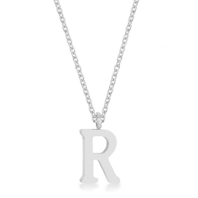 Elaina Rhodium Stainless Steel R Initial Necklace Pendants JGI   