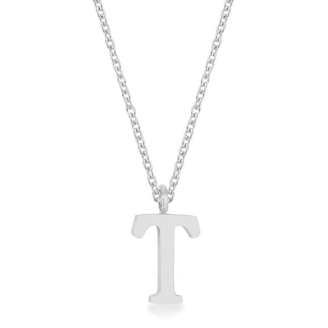 Elaina Rhodium Stainless Steel T Initial Necklace Pendants JGI   