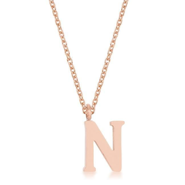 Elaina Rose Gold Stainless Steel N Initial Necklace Pendants JGI   