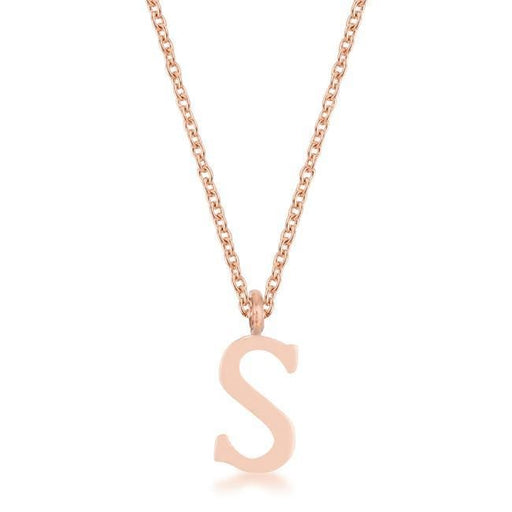 Elaina Rose Gold Stainless Steel S Initial Necklace Pendants JGI   