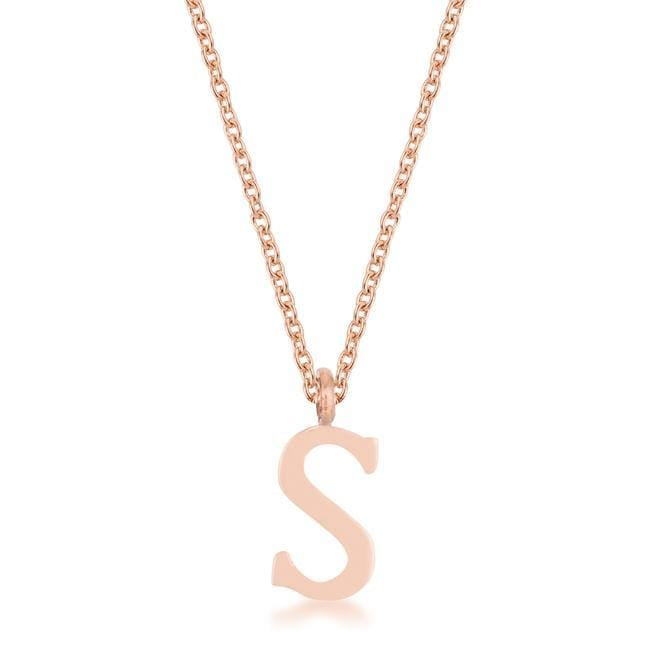 Elaina Rose Gold Stainless Steel S Initial Necklace Pendants JGI   