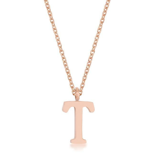 Elaina Rose Gold Stainless Steel T Initial Necklace Pendants JGI   