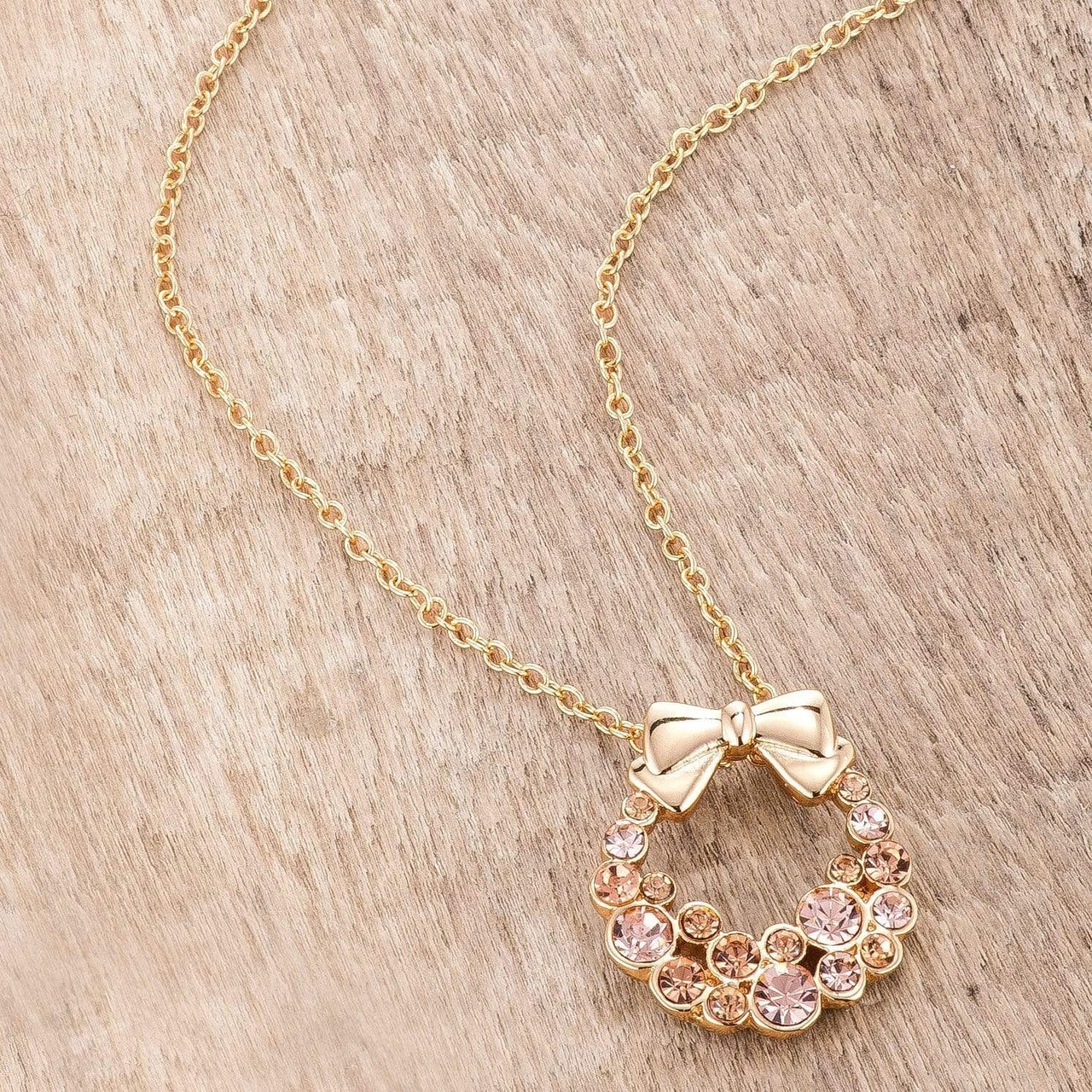 Goldtone Holiday Wreath Champagne Crystal Pendant Pendants JGI   