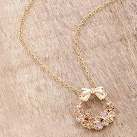 Thumbnail for Goldtone Holiday Wreath Champagne Crystal Pendant Pendants JGI   
