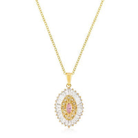 Thumbnail for Goldtone Pink and Clear CZ Oval Halo Pendant Pendants JGI   