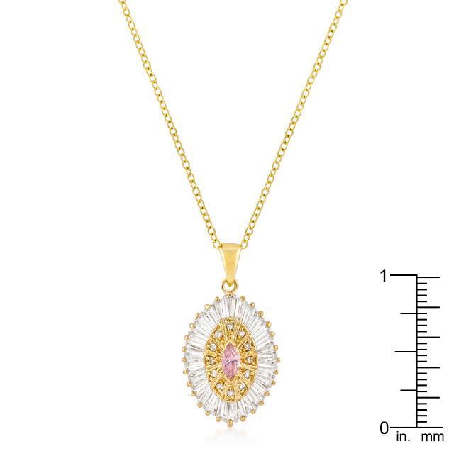 Goldtone Pink and Clear CZ Oval Halo Pendant Pendants JGI   