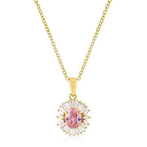 Goldtone Pink CZ Oval Halo Pendant Pendants JGI   